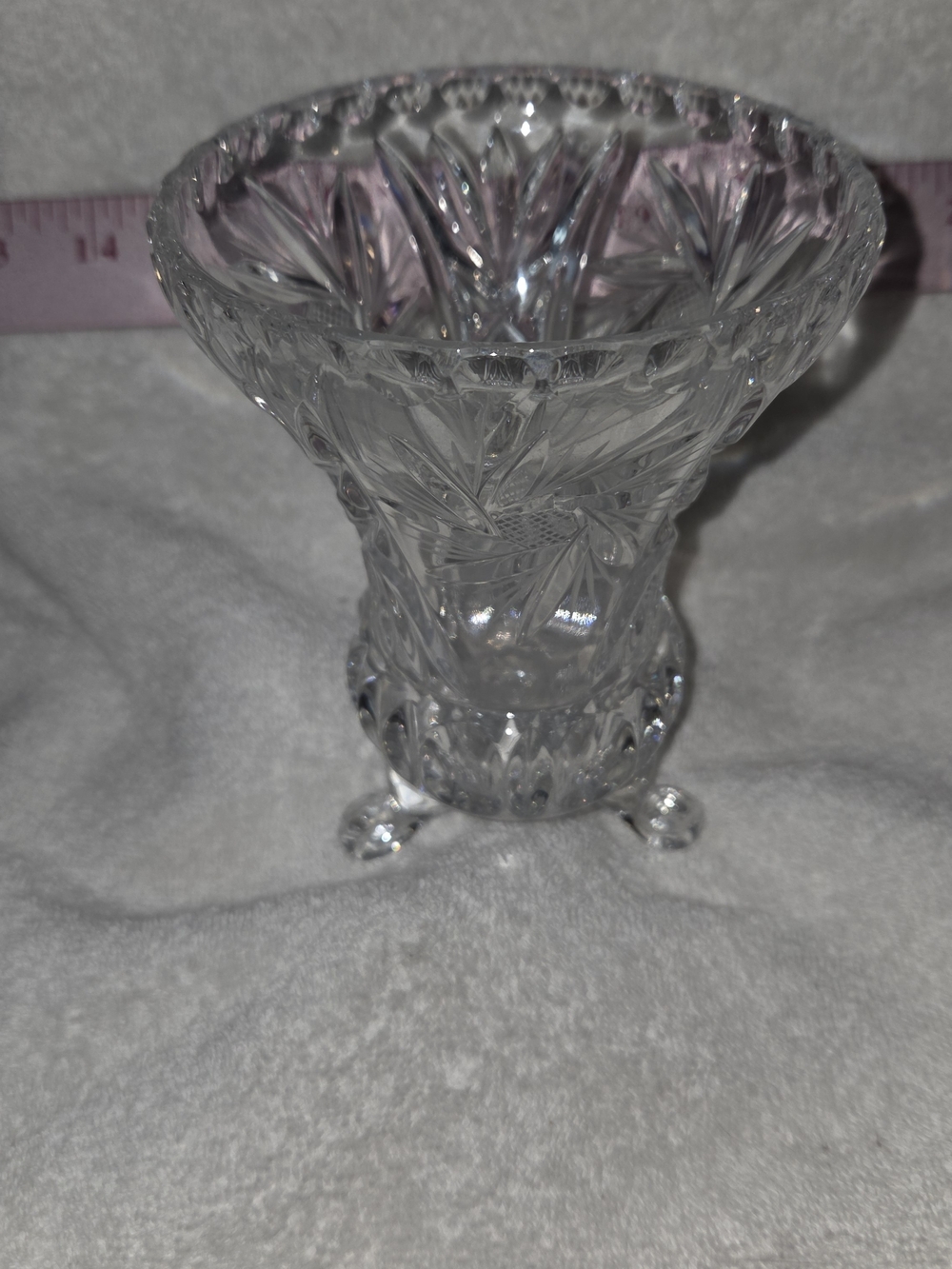 Elegant Clear Crystal Three-Footed Vase
